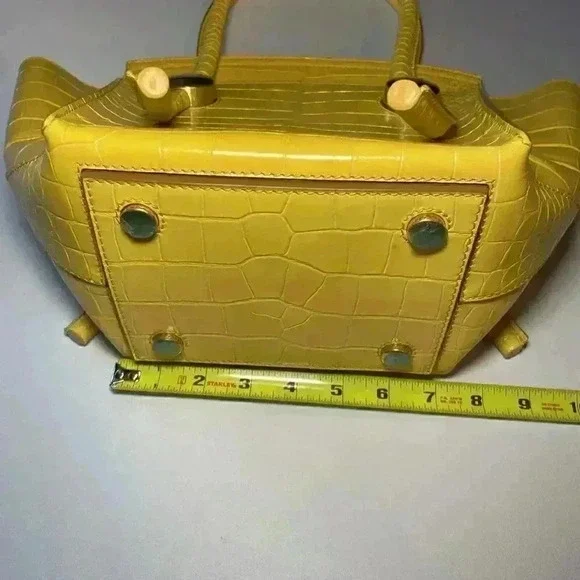 Proenza Schouler Croc Embossed Leather Pipe Tote Bag Small Yellow Citrus Purse - Picture 12 of 15